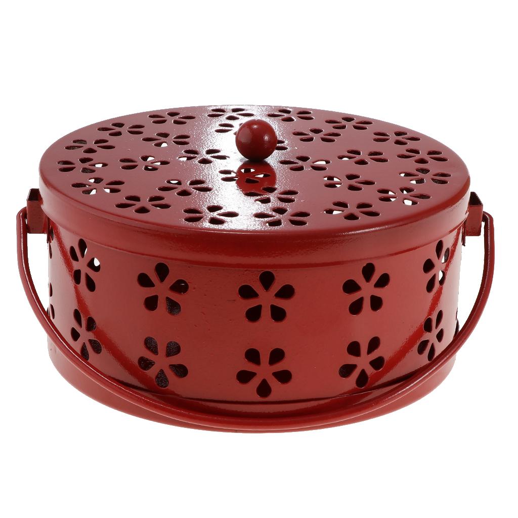 Retro Hollow Out Mosquito Coil Holder Handle Box for Teahouse Home Red
