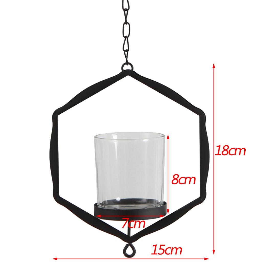 Iron Ceiling Chandelier 3D Geometric Candle Holder Hanging Candlestick  B - Black