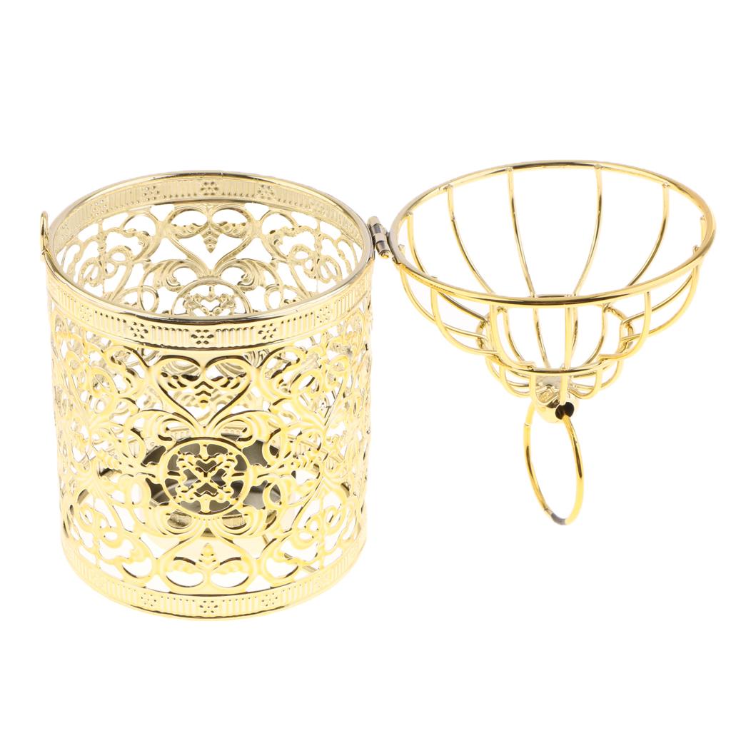 Electroplated Metal Birdcage Shape Tea Light Candle Holder  B-Gold