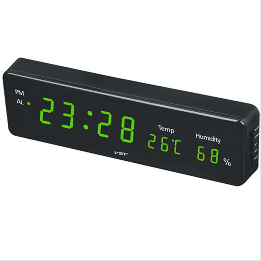 Multifunction Digital LED Alarm Clock Thermometer Humidity US Plug Green