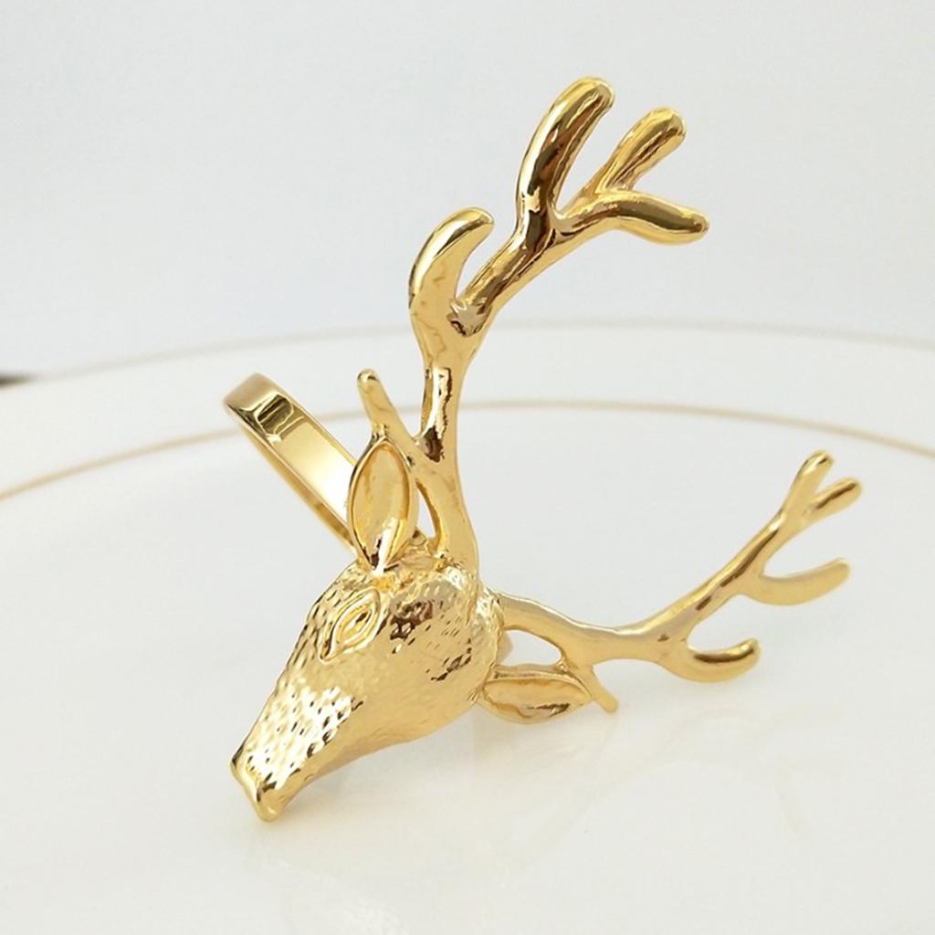 Christmas Reindeer Design Napkin Rings For Holiday Wedding Party Gold