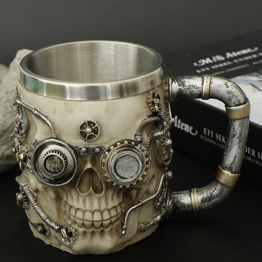  Robot Skull Beer Mug Stainless Steel Inside Coffee Beer Tea Drinking Cup  B