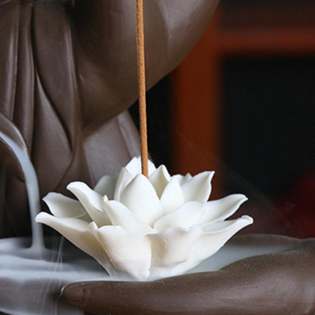 Ceramic Tathagata Buddha Lotus Backflow Incense Burner Holder Lotus Style