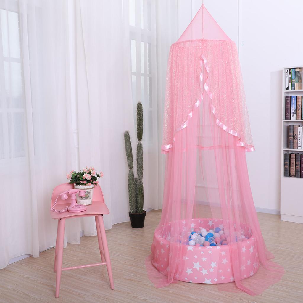 Kids Baby Tower Bed Canopy Mosquito Net Bedding Dome Tent Decor Pink