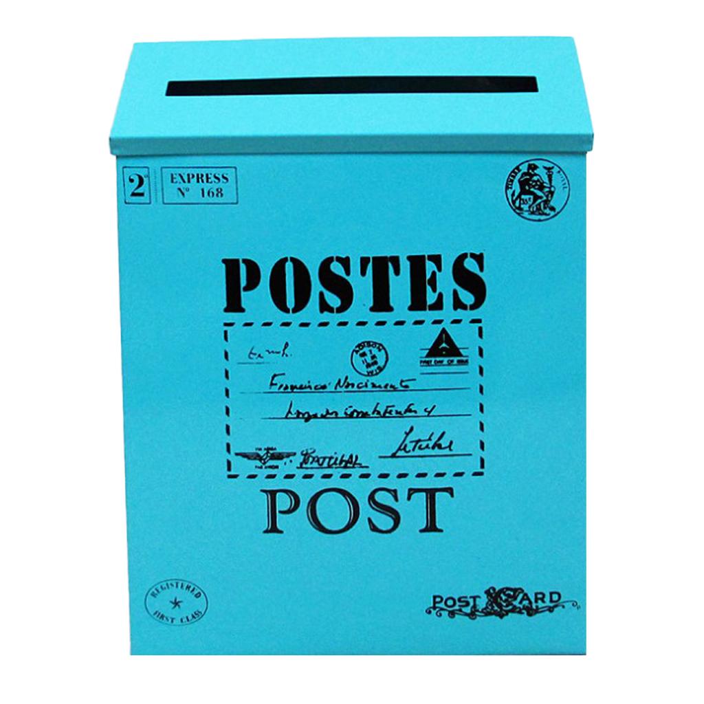 Vintage Galvanized Mailbox Letterbox Postbox Newspaper Holder Box Blue