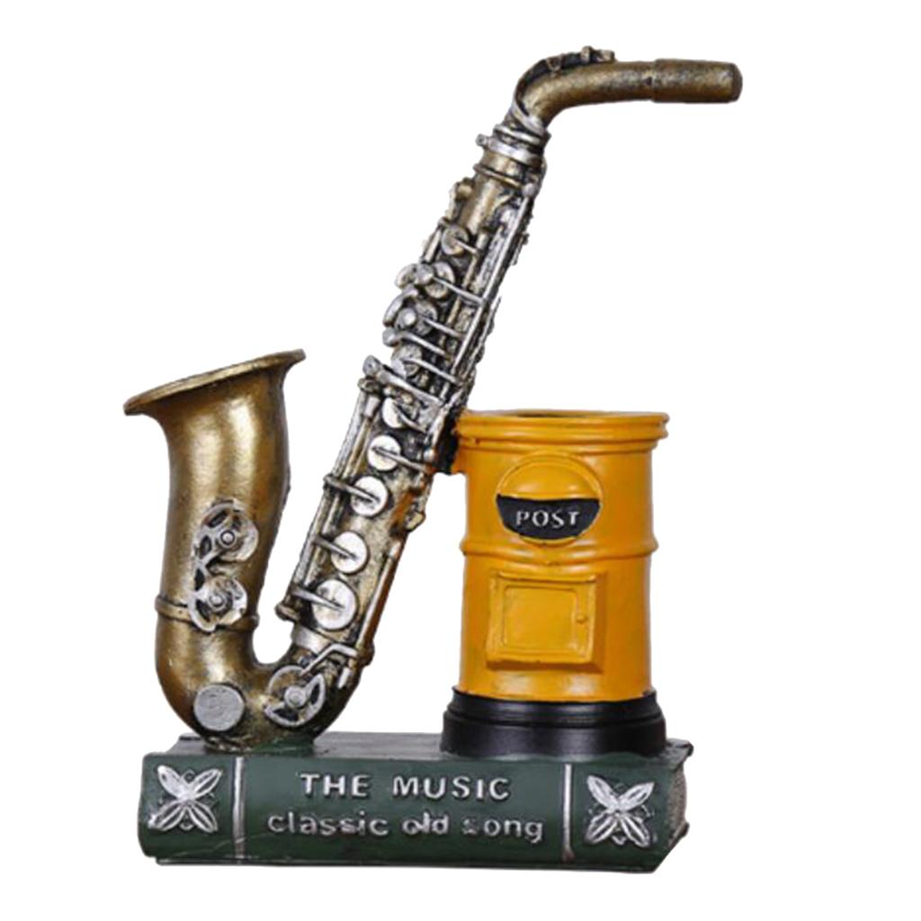 Resin Pen Holder Saxophone Violin Yellow Pen Holder Bronze Saxophone_ 8cm