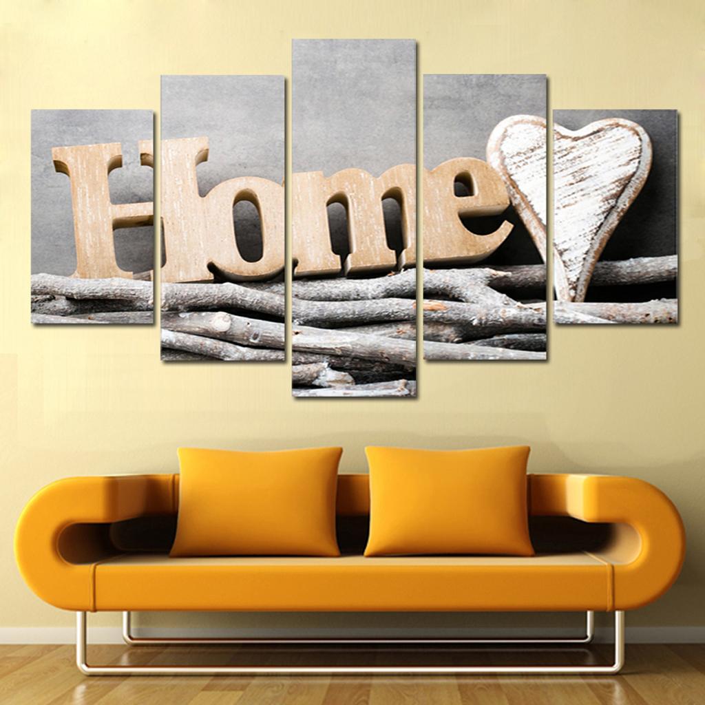 5 Panels HD Modern Abstract Painting Love Heart Home