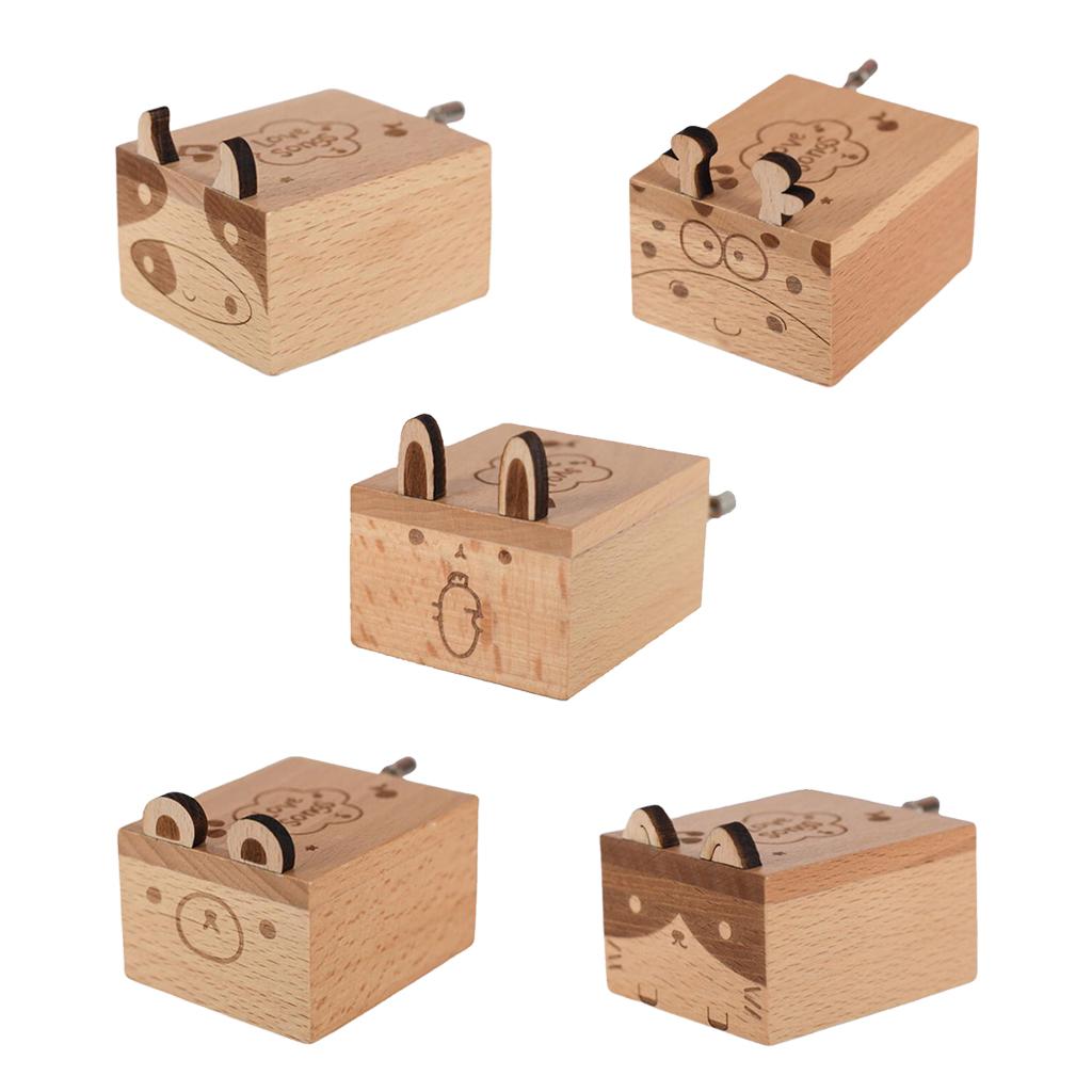 Wooden Mechanical Musical Storage Box Gift for Kids Cow