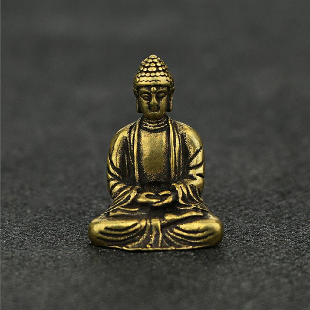 Brass Mini Antique Sakyamuni Buddha Statue Ornaments Meditation Seated A