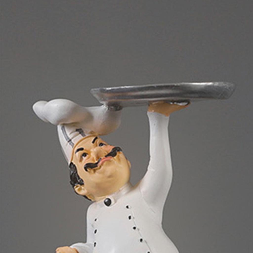 French Chef Figurine Kitchen Ornaments Resin Cook Statue Holding Tray