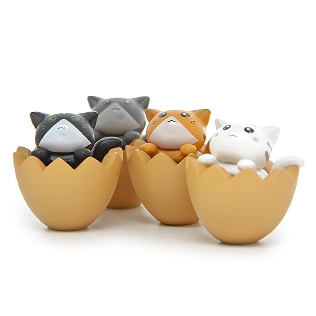 4Pcs/Set Cute Mini Cat Inside Egg Miniature Figurine Craft Ornament  Yellow