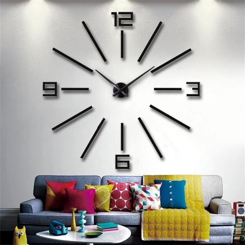 Modern Large 3D Wall Clock Numbers Letters DIY 3D Stickers Clock  Black