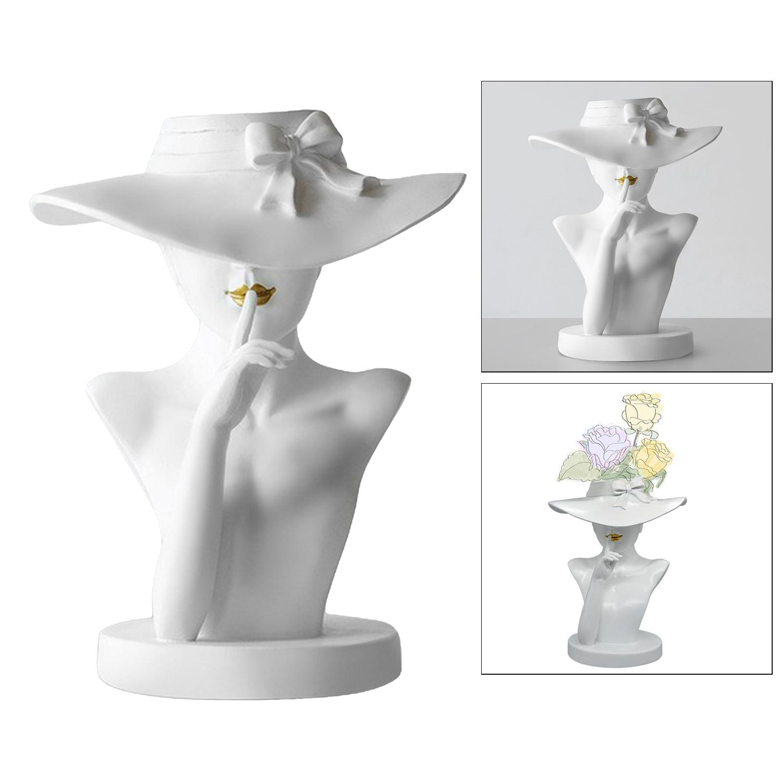 Nordic Stylish Lady Human Head Flower Vase Statues White 18x16x23cm