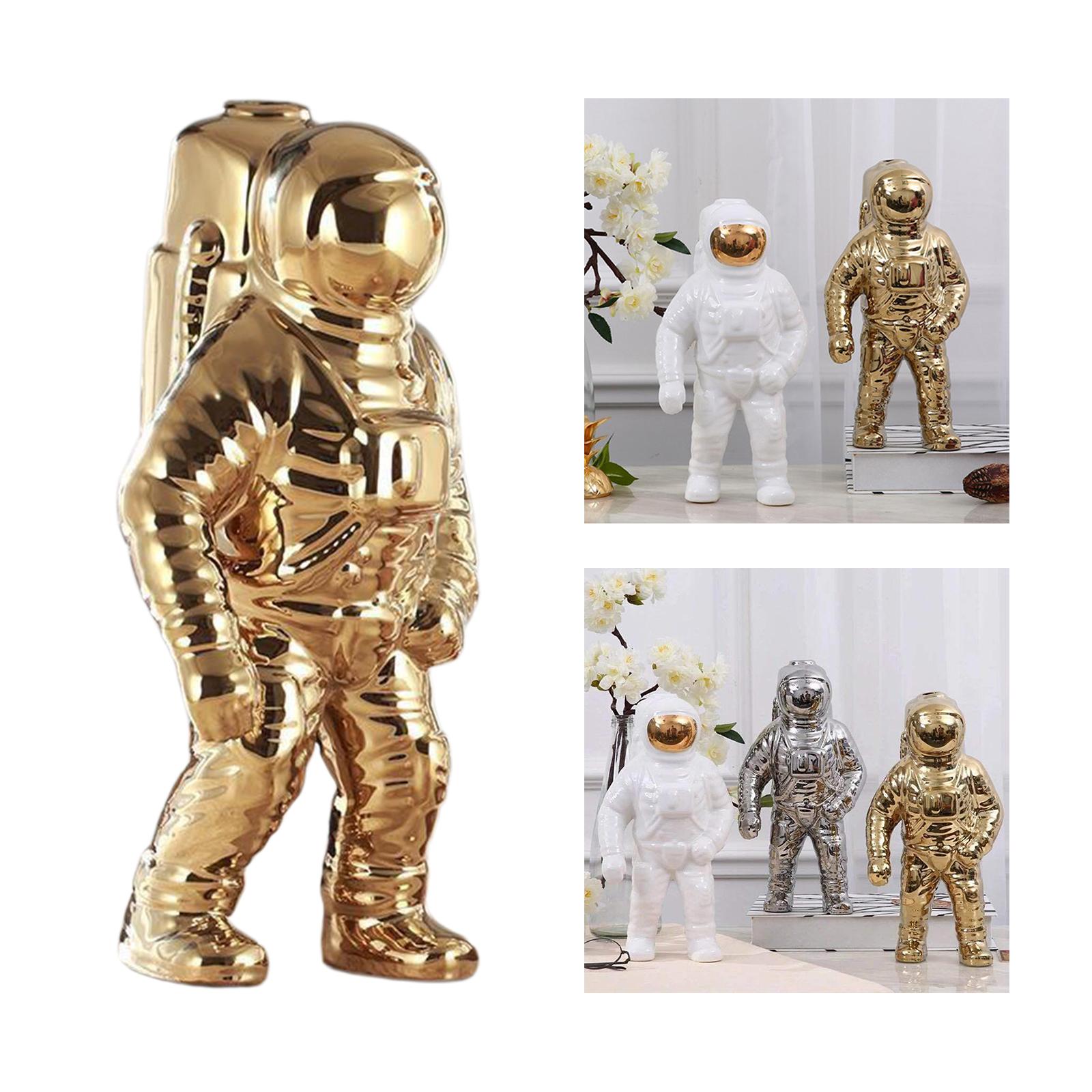 Ceramic Space Man Figurine Sculpture Astronaut Cosmonaut Statue Art Golden