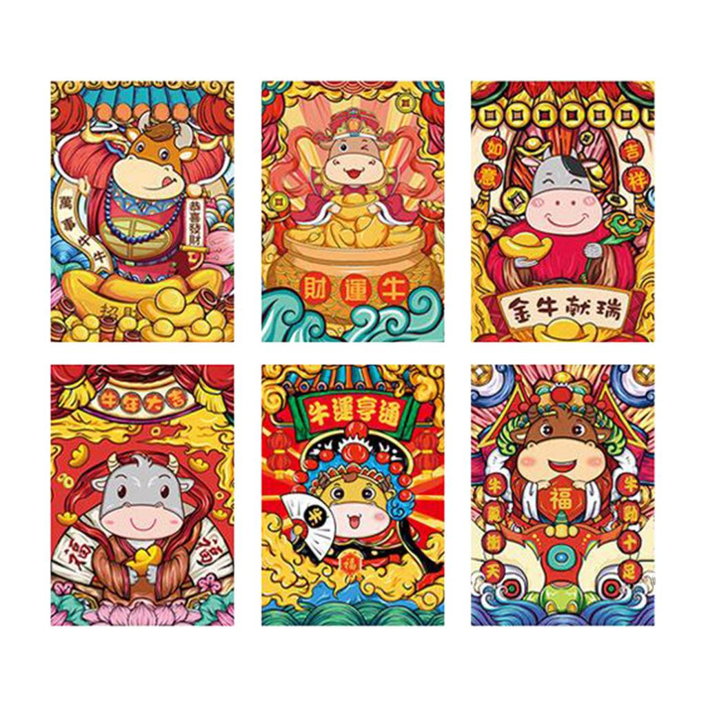 6pcs Chinese New Year Red Envelope 2021 Ox Hong Bao Lucky Money Bag Style8