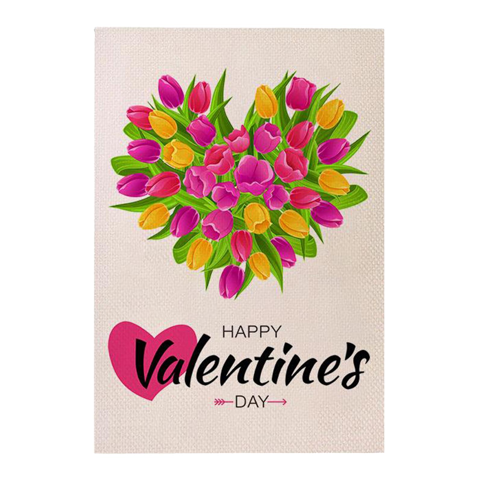 Happy Valentine's Day Flag House Yard Outdoor Outside Banner Flower