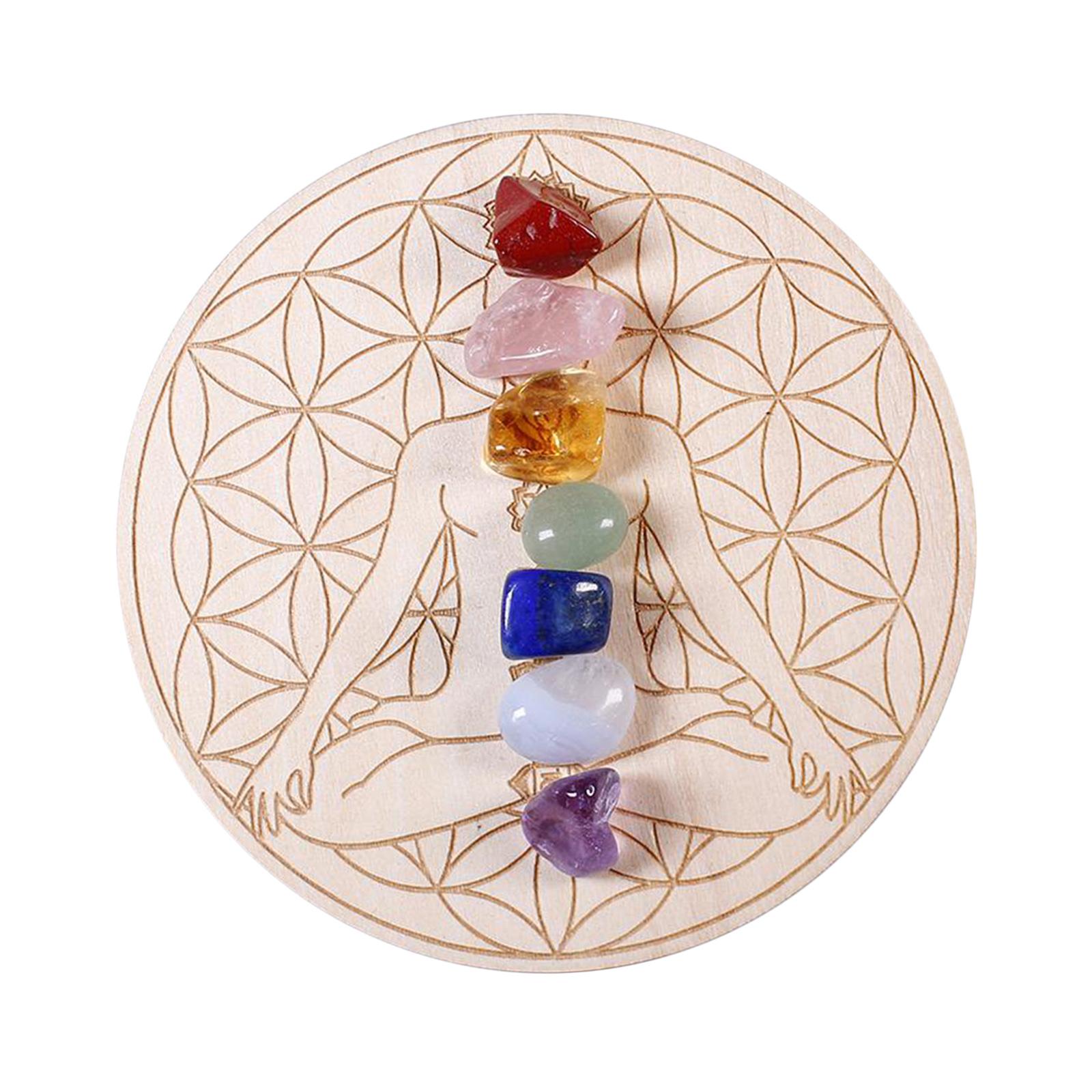 Crystal Heal Stone + Wood Plate Raw Quartz Collection Gem Spiritual Lucky A