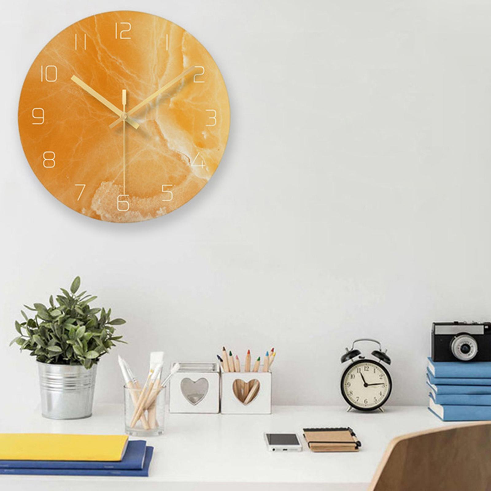 12 in Modern Silent Quartz Wall Clock Non-ticking Glass Marbling Orange