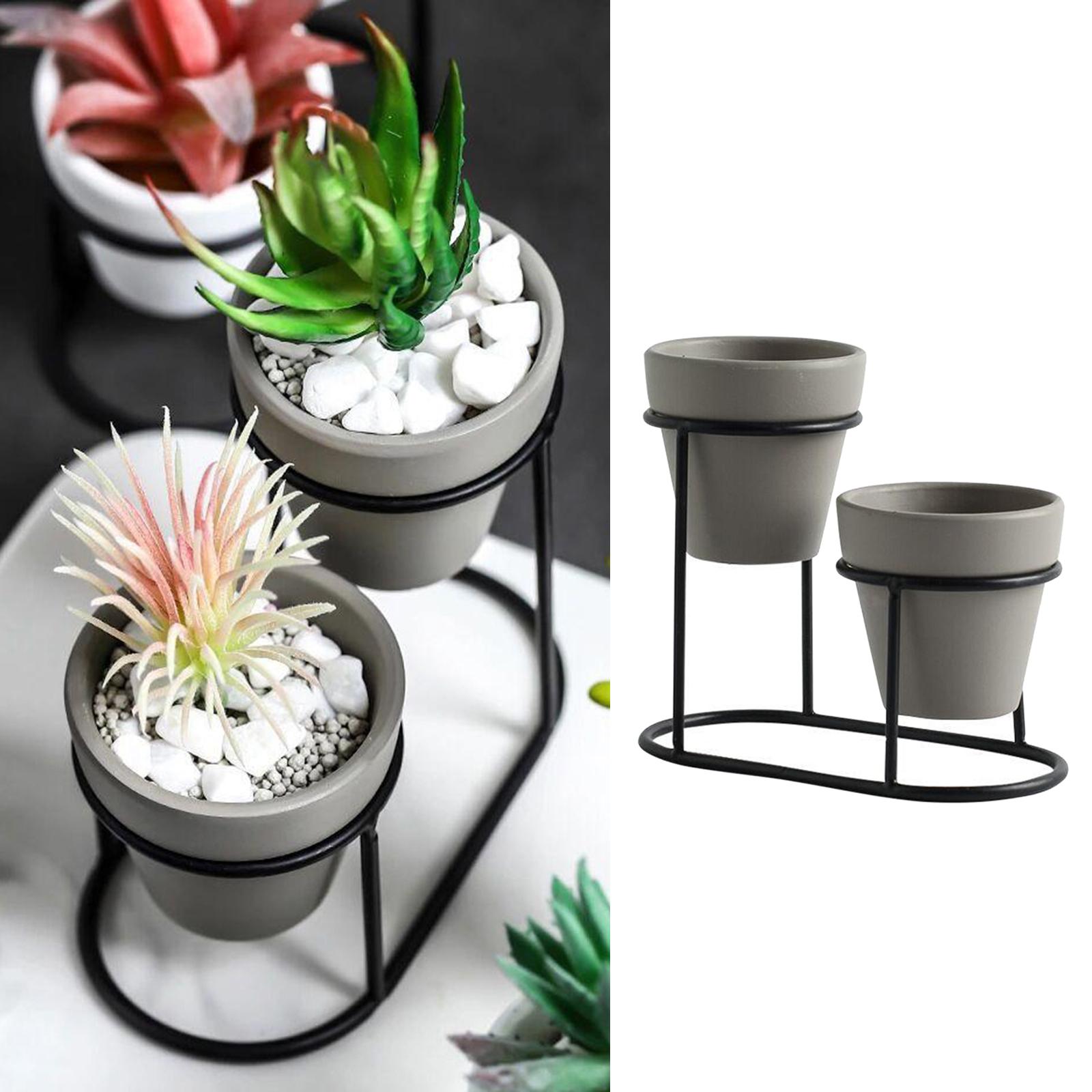 2 In1 Mini Ceramic Succulent Plant Pot Flower Planter with Stand Set Color4