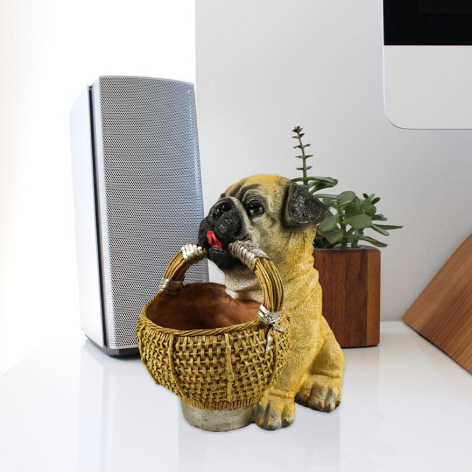 Resin Dog Storage Tray Snacks Organizer Sculpture Statue Ornament Pug