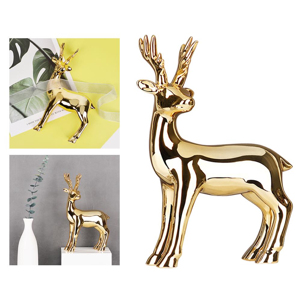 Free-Standing Reindeer Figurine Deer Statue Animal Sculpture Home Gold