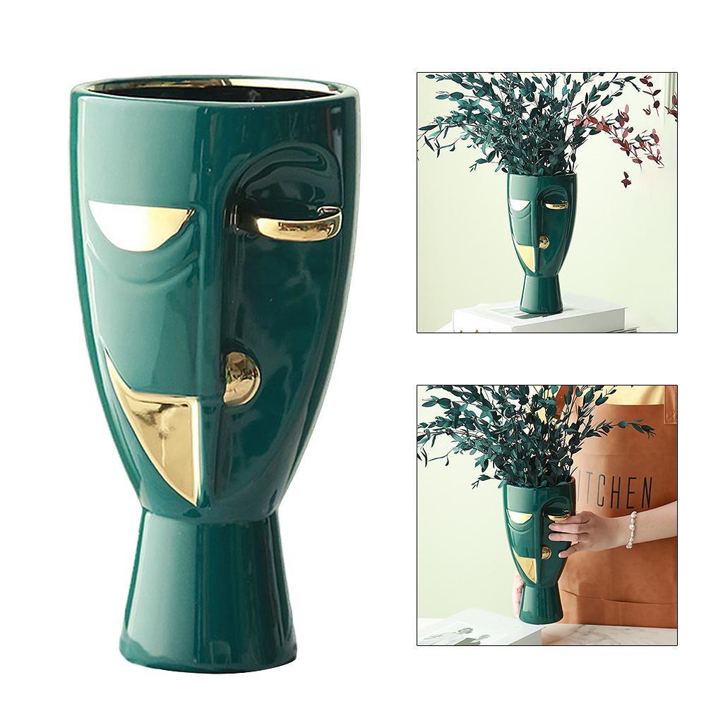 Modern Human Body Face Art Vase Ceramic Art Plant Flower Pot Home Green Gold