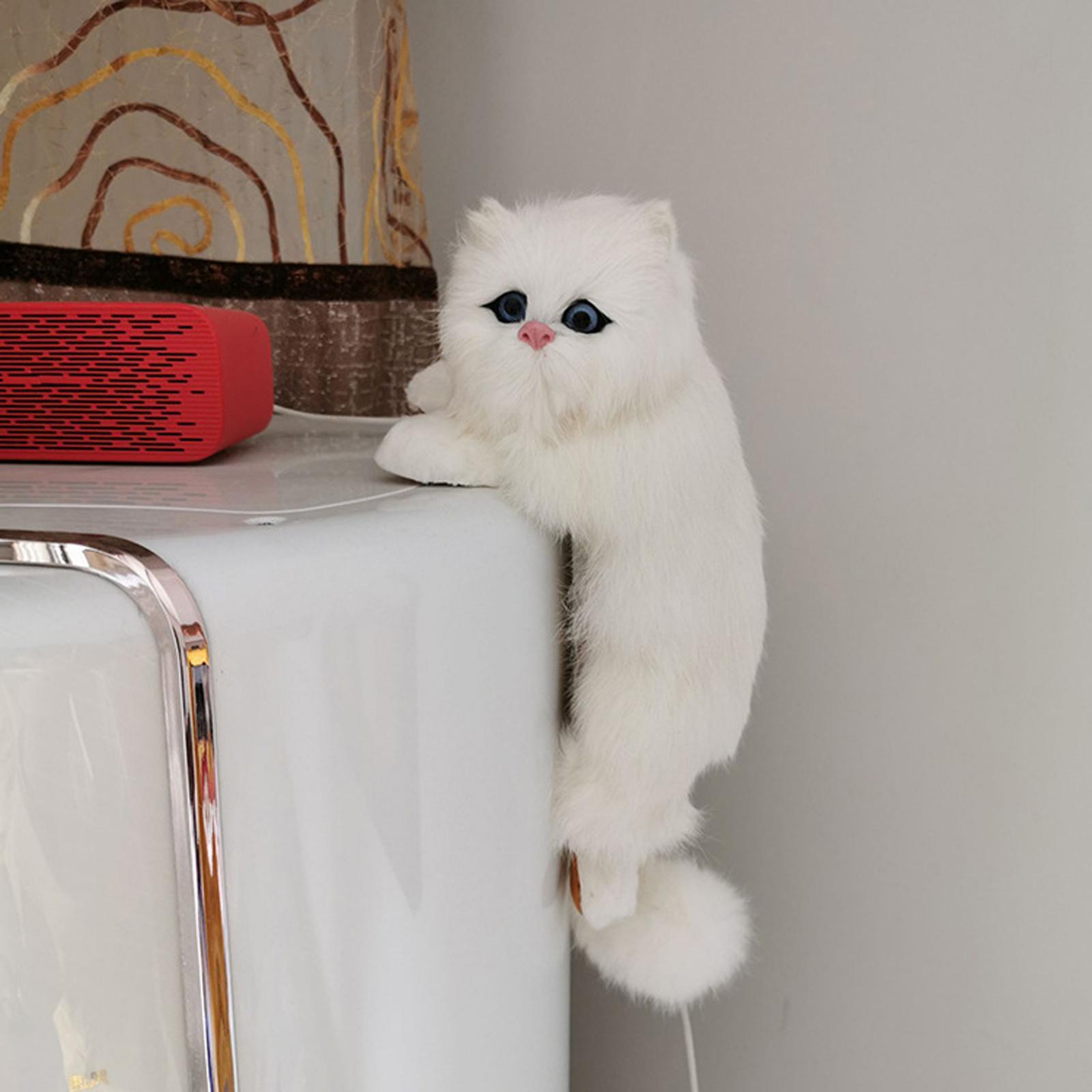 Cute Plush Cat Art Desk Toys Simulation Cat Figure Statue Craft White Right