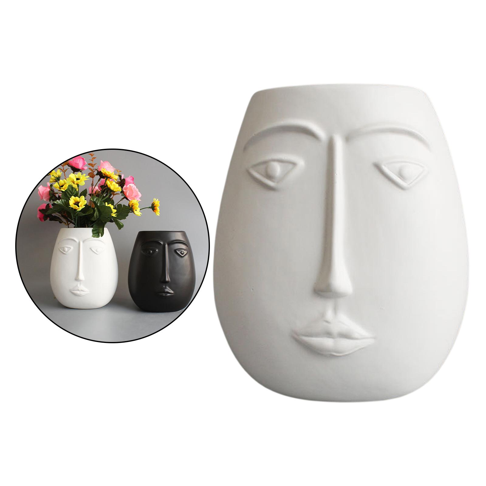 Ceramic Body Vase Face Plants Pot Statues Ornament White 15x11x17cm