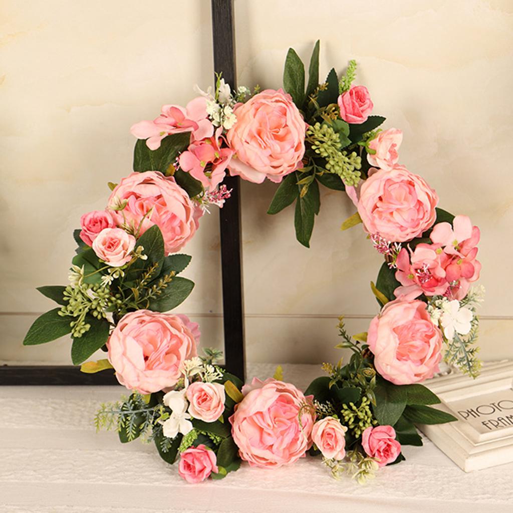 Artificial Peony Flower Garland Front Door Hanging Wreath Wedding Pink