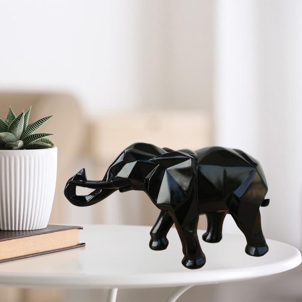 Geometric Art Elephant Sculpture Home Figurines Animal Resin Statue Black