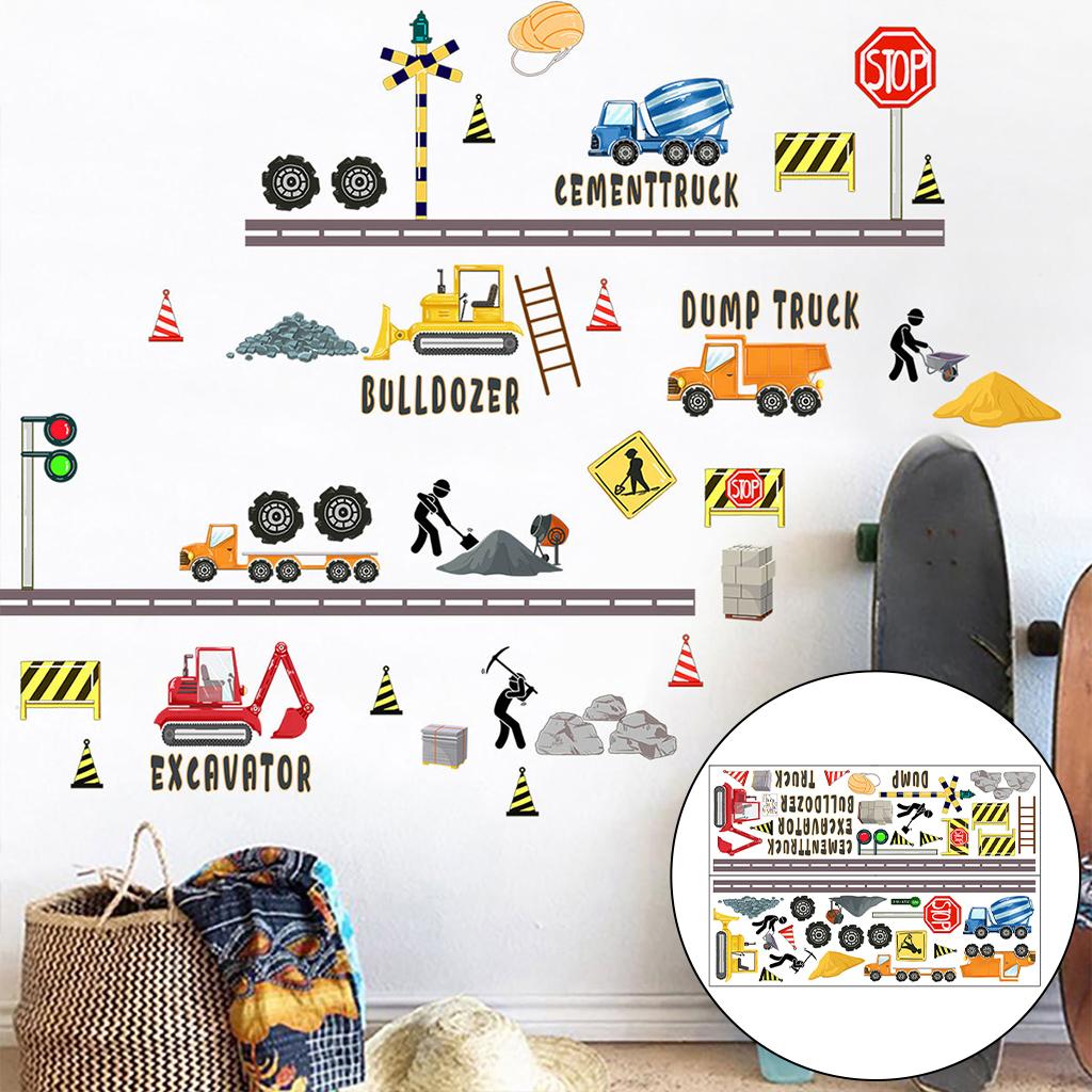 2x Vehicle Kids Wall Decal Construction Wall Sticker Decor Construction Site