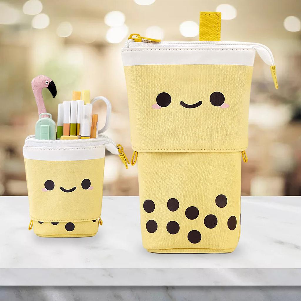 Stand Pencil Holder Milky Tea Shape Makeup Organizer Multifunction Yellow