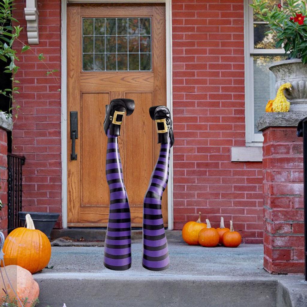 2Pcs Wizards Witch Legs Prop Halloween Indoor Yard Garden Outside Purple