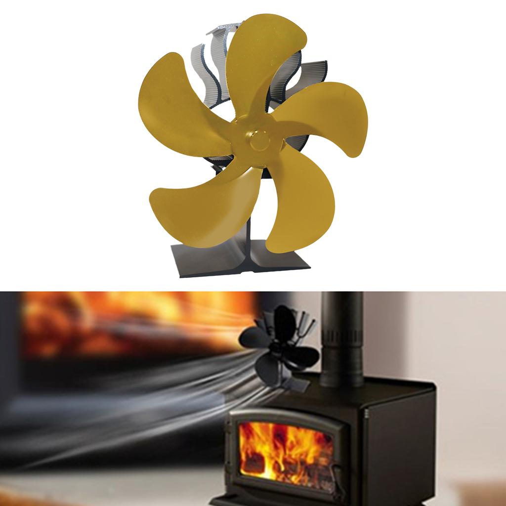 Heat Powered 5 Blade Stove Fan Eco Friendly Fireplace Fan Efficiency Golden