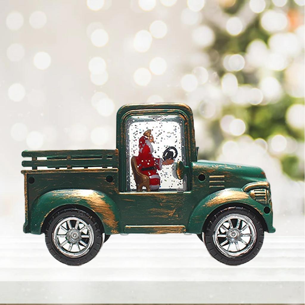 Santa Driving Tractor Ornament with Christmas Tree Car for Children  Green