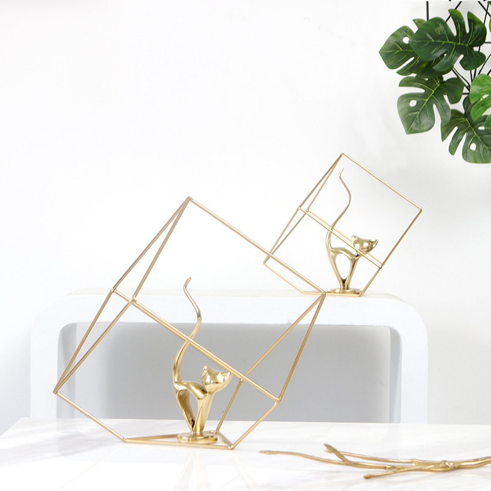 2PCS Metal Abstract Geometric Figurine Home Bar Statues Ornaments Gold