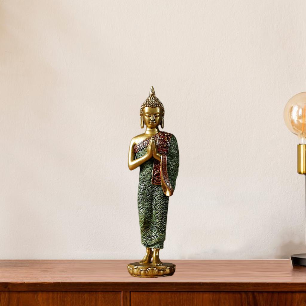 Meditating Buddha Statue Collectibles Sculpture Tabletop Artwork Decor Gift Gold Stand Pose B