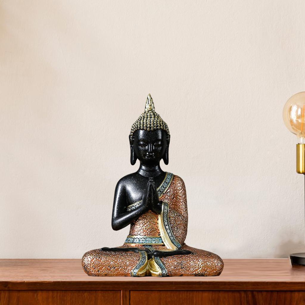 Meditating Buddha Statue Collectibles Sculpture Tabletop Artwork Decor Gift Black Sit Pose B