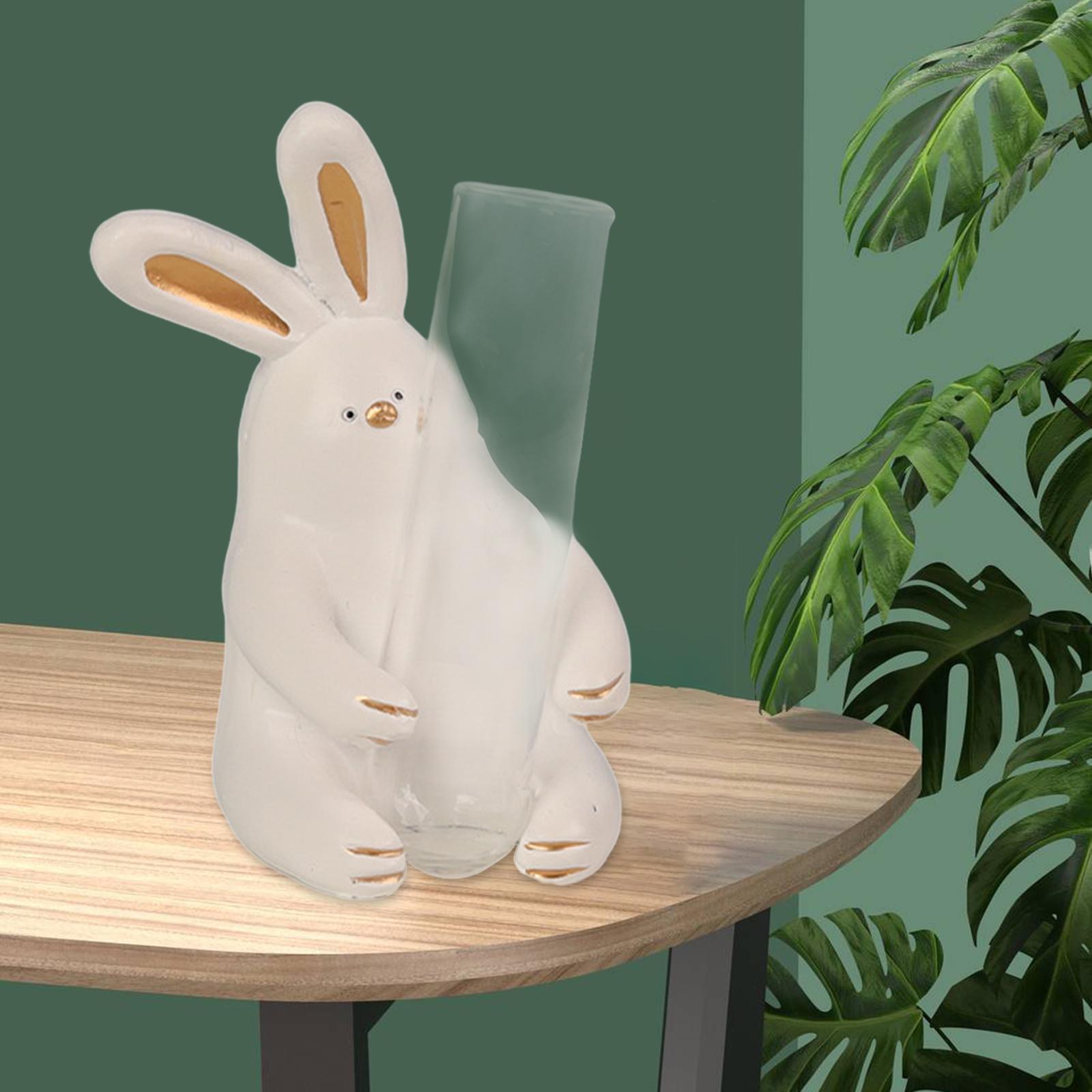Clear Bud Vase with Animals Figures Flower Vase Home Decor White Rabbit