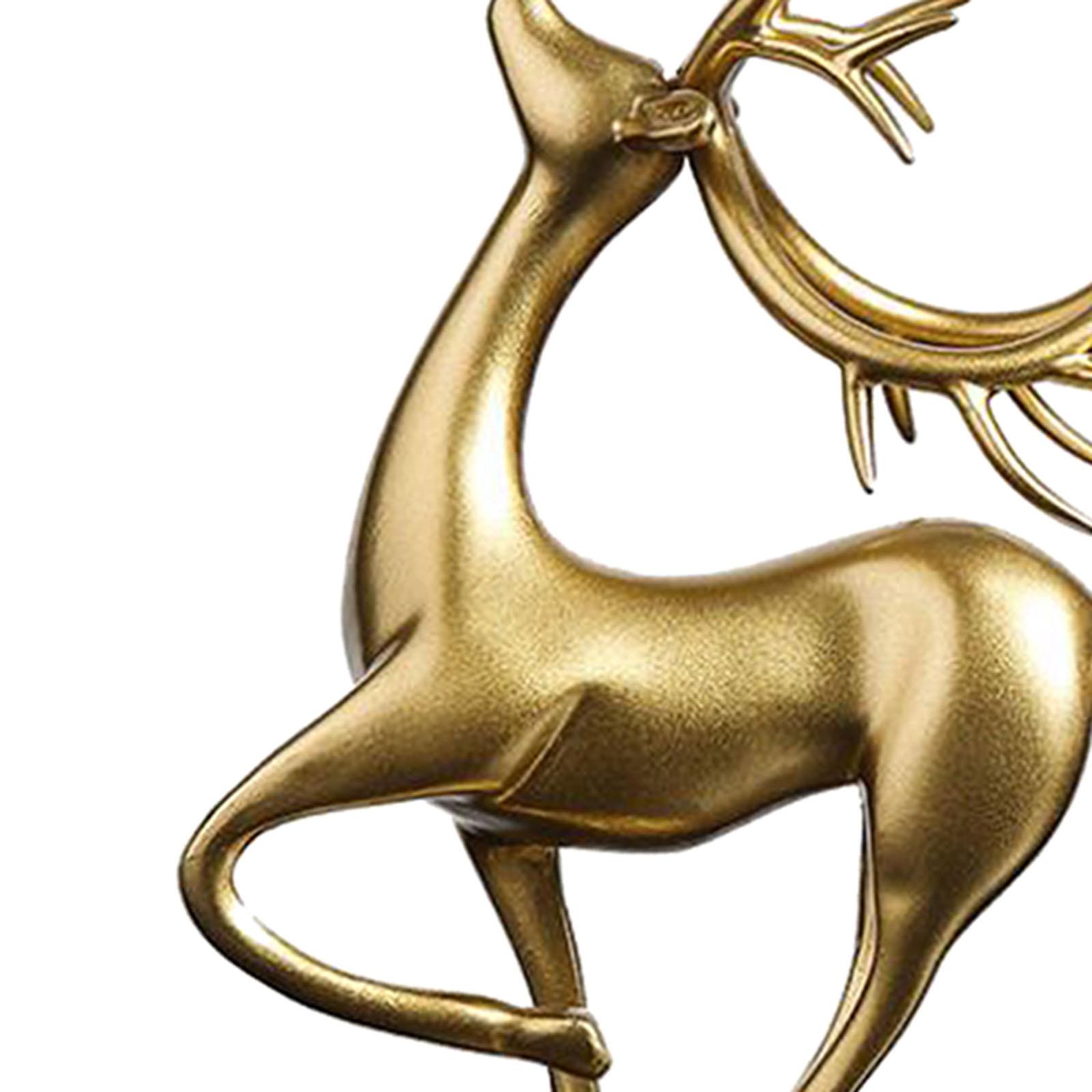 Reindeer Statue Figurine Animal Sculpture Resin Gold for Home Bent leg