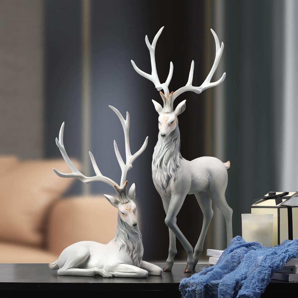 Deer Decoration Collectible Home Office Reindeer Ornaments  Sitting Gray