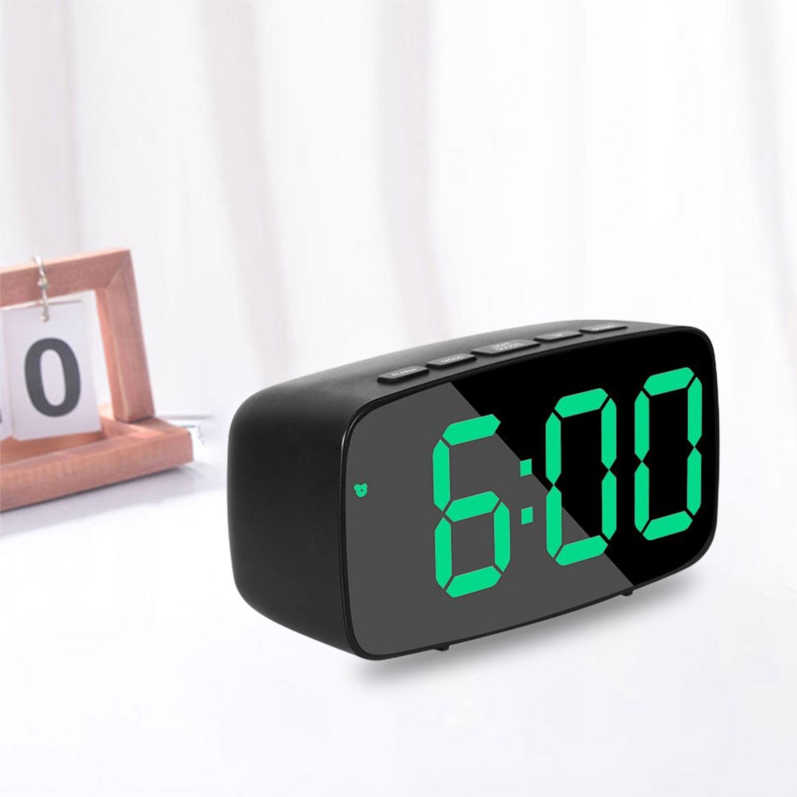 Digital LED Alarm Clock Bedroom Mirror Surface Snooze Bedside Green Light
