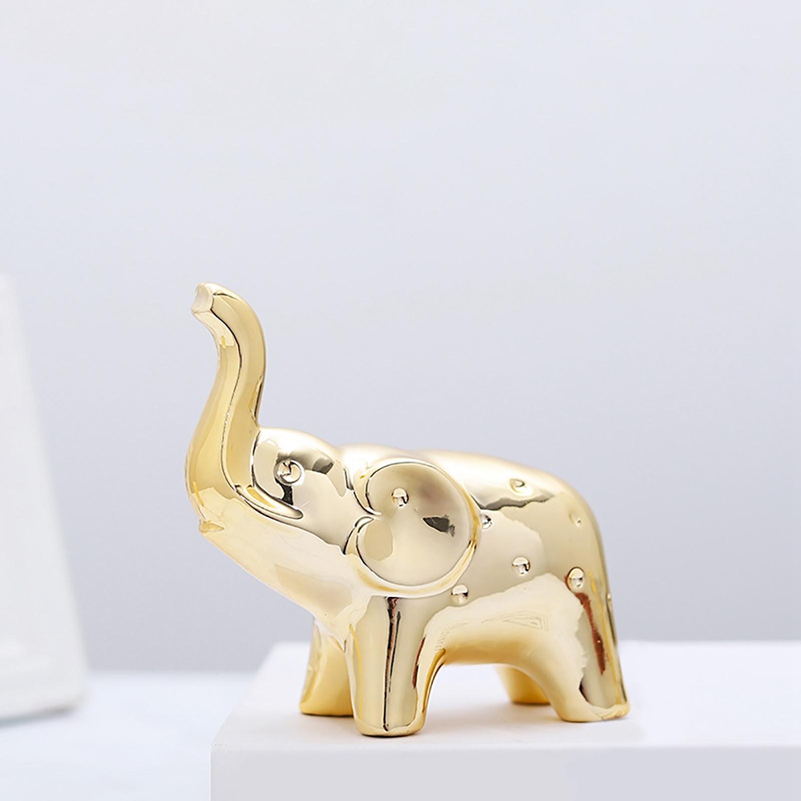 2x Cute Elephant Figurine Animal Sculpture Art Crafts Home Deocr Gold