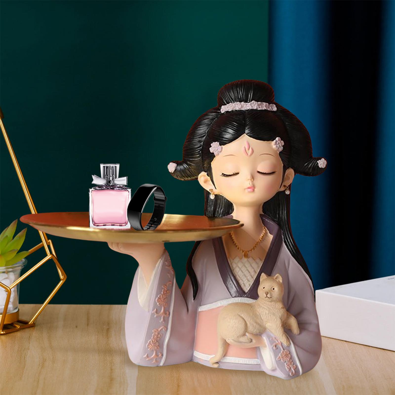 Palace Girl Storage Tray Sculpture Desktop Figurines Resin Crafts Ornament 25x22cm
