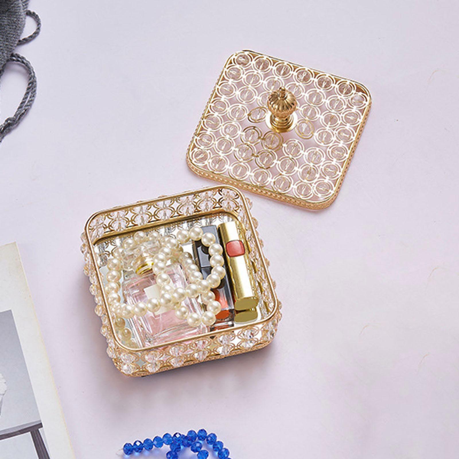 Vintage Crystal Jewelry Box Trinket Organizer Rings Earrings Wedding Small