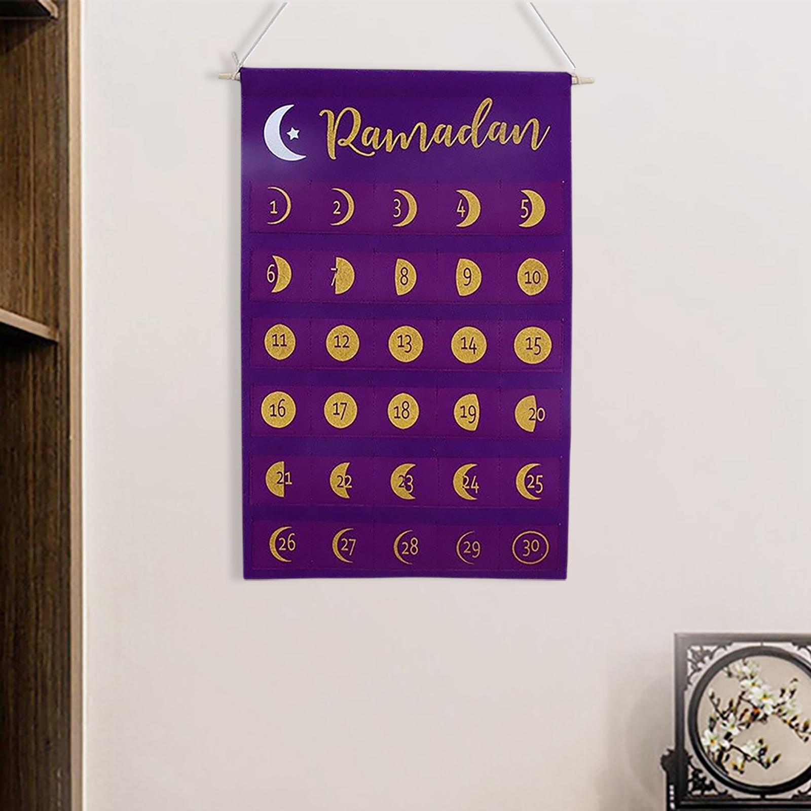 Ramadan Advent Calendar Eid Mubarak Countdown Calendar Purple Gold 55x35CM