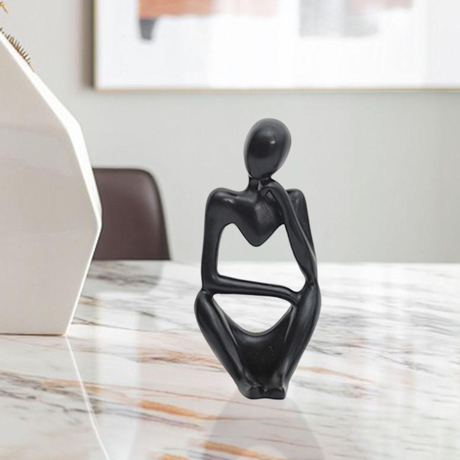 Modern Thinker Statue Figurine Collectible Craft Home Desk Living Room Decor Black
