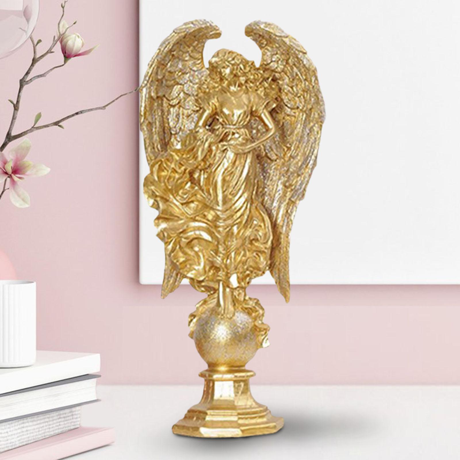 Resin Angel Wing Figures Statue Sculpture Crafts Bedroom Decor Accessories Golden