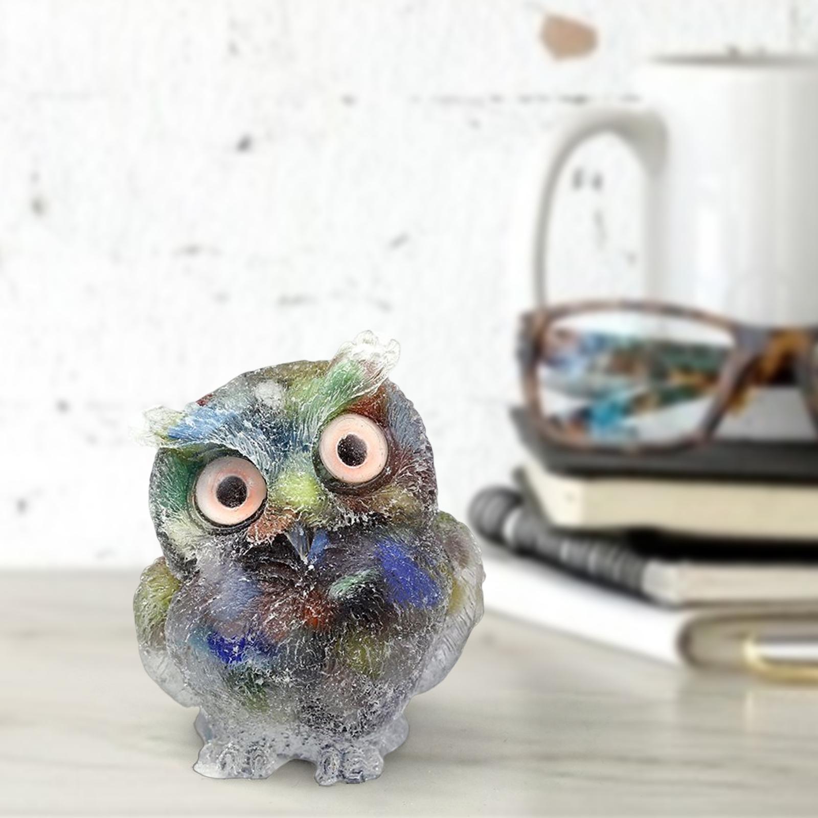 Natural Gravel Stone Resin Crystal filled Owl Animal Figurine C