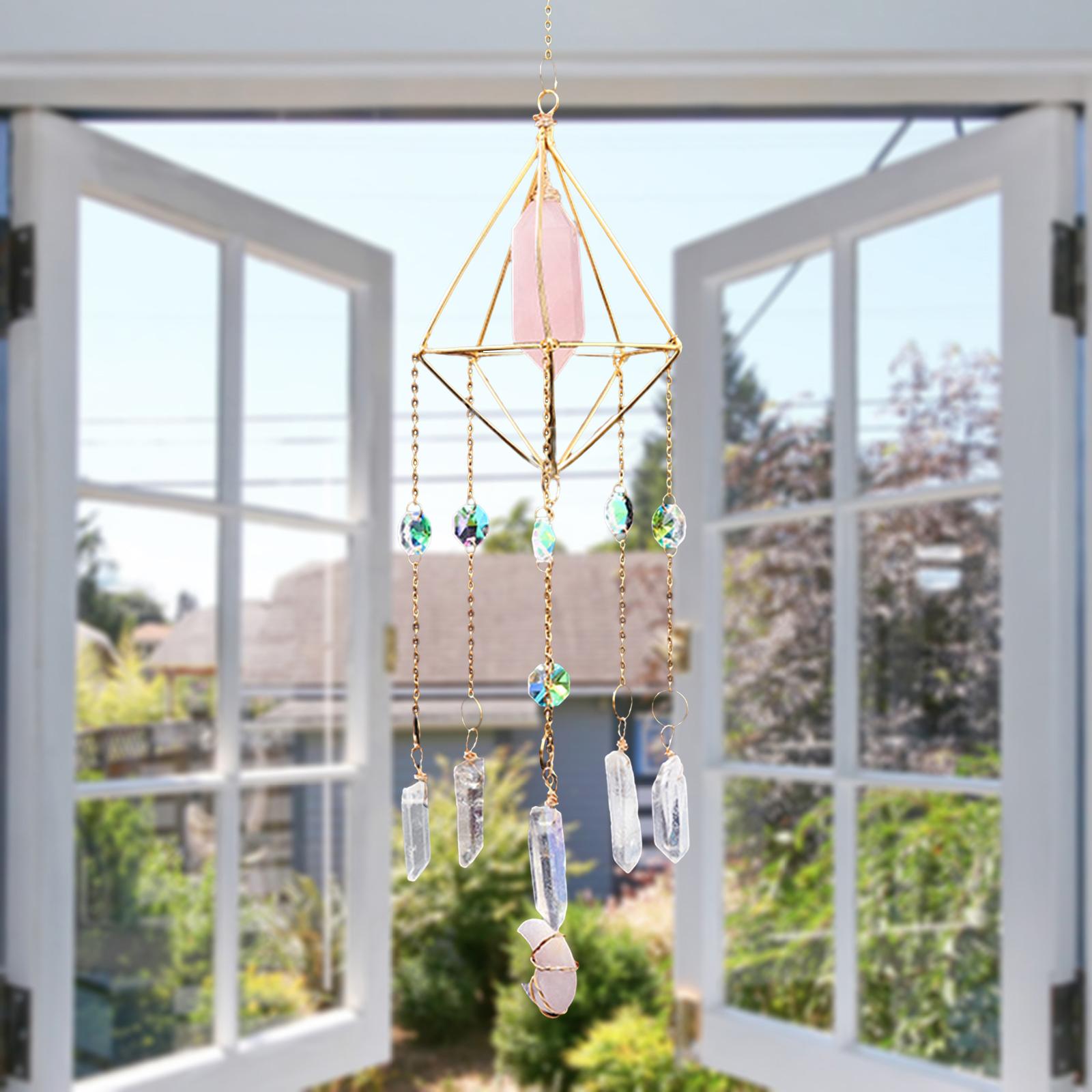 Crystals Wind Chime Rainbow Maker Prisms Pendant for Window Pink crystal